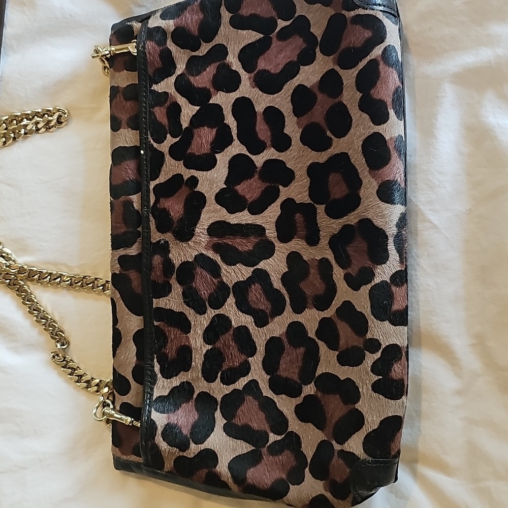 COACH OCELOT LEOPARD BROWN/TAN/BLACK CALF HAIR TURN LOCK CLUTCH BROWN/MULTI $595 - Picture 4 of 8